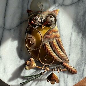 Vintage Owl Metal And Glass‎ Gold Bronze Branch 70’s